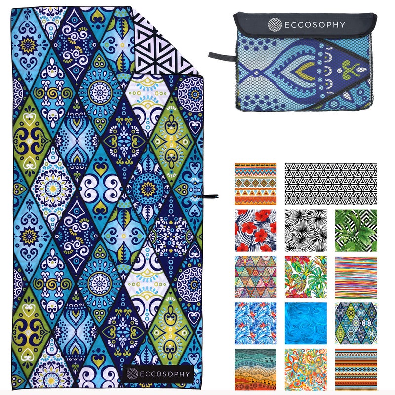 ECCOSOPHY Microfiber Beach Towel -Sand Free Towels are Quick Dry, Light Weight, Super Absorbent-Perfect Pool, Travel, Cruise, Camping Essentials - Oversized Extra Large for Adults (Mykonos) - Image 1